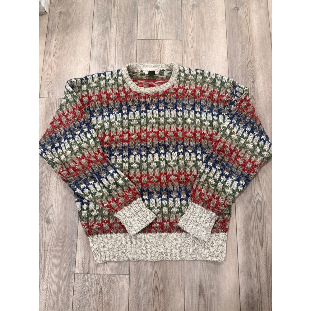 Vintage AO White Cotton Geometric Fair Isle Crewneck Sweater Mens‎ LMulticolor